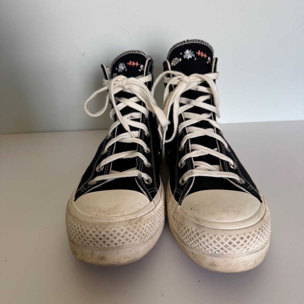 Converse Chuck Taylor All Star Platform High Top Sneakers Embroidered Black - Picture 6 of 11